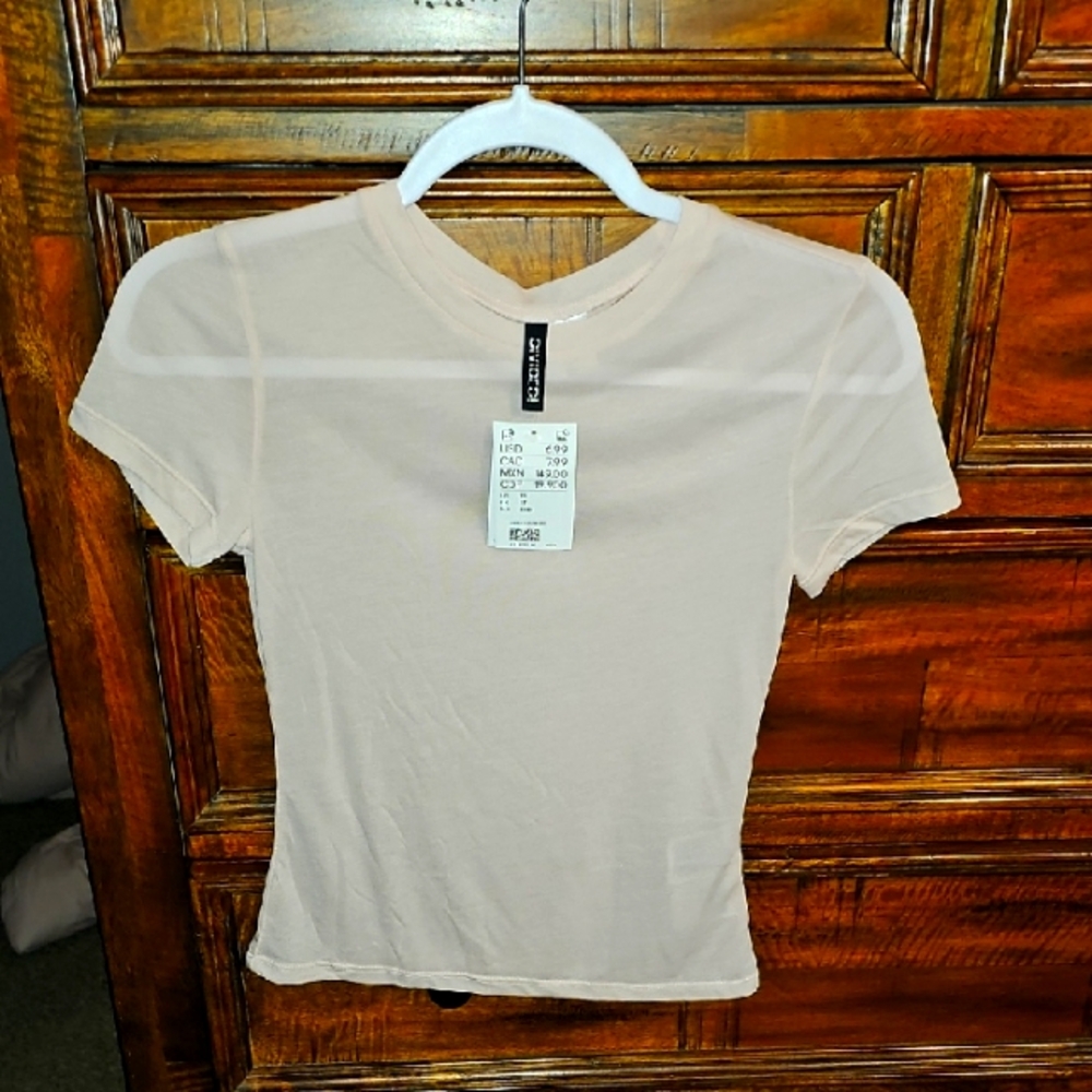 H&M Nwts Womens XS Dusty Pink/Sheer, Lightweight Short Sleeve Top.